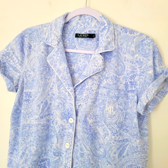 Lauren Ralph Lauren Artsy Blue Paisley Boho PJs Top M - Picture 3 of 6